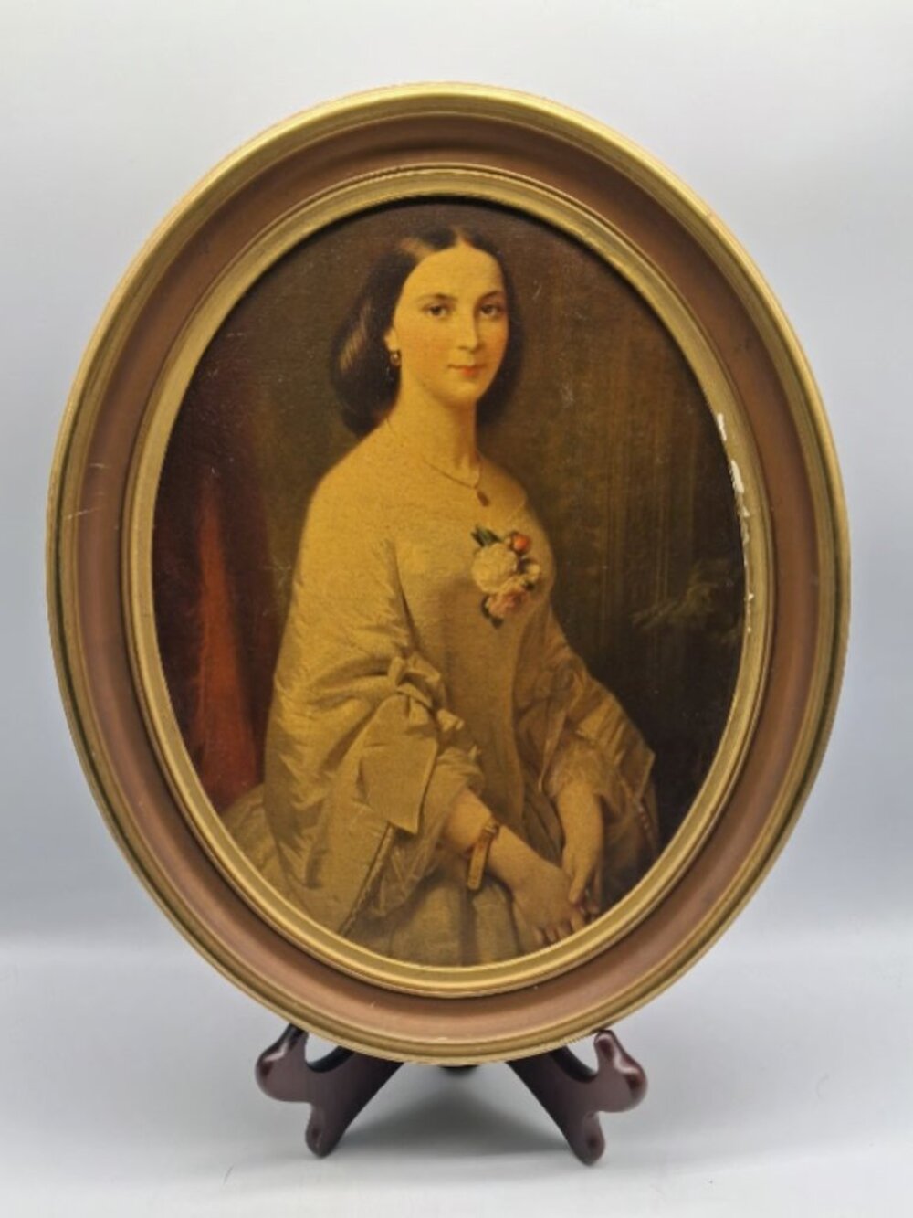 Erich Correns Southern Belle Print 13" Oval Framed Genuine Oil Art Portrait #174